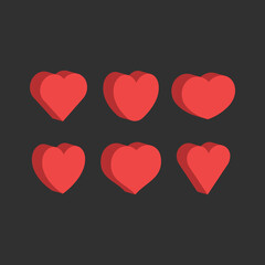 Heart icons. Isometric flat design 3d style. Love and romance symbol set.