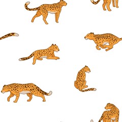 Cheetah animal in motion still seamless pattern