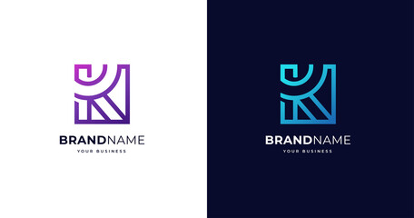 Initial K letter logo design template, line concept, vector illustration