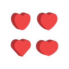 Heart icons. Isometric flat design 3d style. Love and romance symbol set.