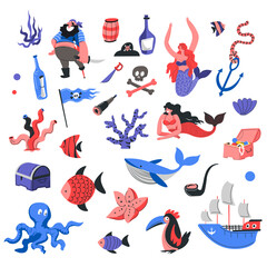 Marine and nautical theme, pirates and mermaids