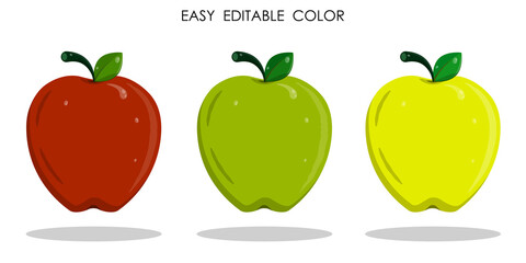 Sweet apples for breakfast for schoolboy. Collecting autumn harvest of fruits. Color vector in cartoon style