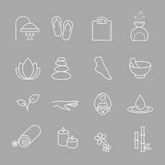 Collection of linear, modern style spa, wellness icons. Vector art.