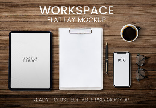 Editable Workspace Flat Lay Mockup