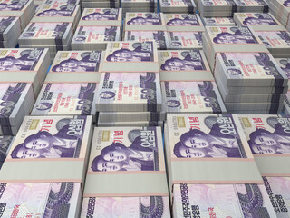 North Korean money. North Korean won banknotes. 50 KPW won bills.
