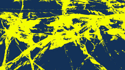 Vector abstract spotted pattern with cracks from yellow spilled paint on blue background.