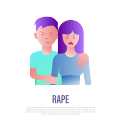 Rape gradient icon. Man holds crying woman for the shoulders. Victim of violence. Sexual harassment. Abuser. Vector illustration.