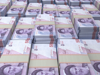 Iranian money. Iranian rial banknotes. 50000 IRR rials bills.