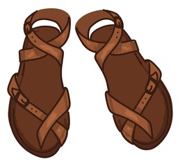 Bohemian shoes of leather with straps, footwear