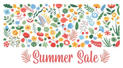 Summer Sale off vector banner flower print