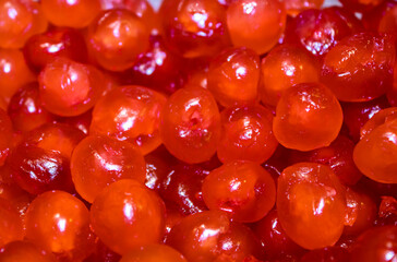 Red candied cherries backgrounds, close up