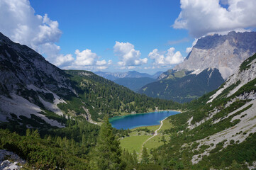 Obraz na płótnie Canvas High angle view of Seebensee lake (Austria).
