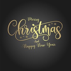 Merry christmas and happy new year typography gold. vector illustration
