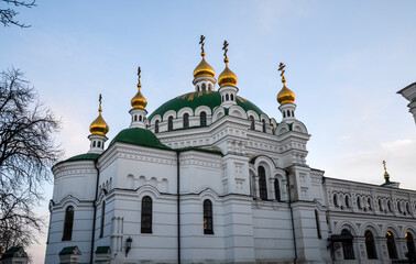 Gilded domes of the medieval Refectory Church of the Saints Anthony and Theodosius in Kyiv Pechersk Lavra, Ukraine. 
