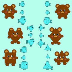Montessori game for kids. Bears and fish learning shapes. Learning Shapes Activities, Preschool Printables Game, Preschool Shapes Learning, Homeschool Games Game for a child early Montessori training