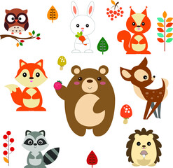 set forest animals in autumn