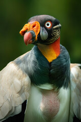 King vulture (Sarcoramphus papa), with a beautiful dark coloured background. A colourful bird of prey with a red beak sitting in the dark. Wildlife scene from nature, Costa Rica