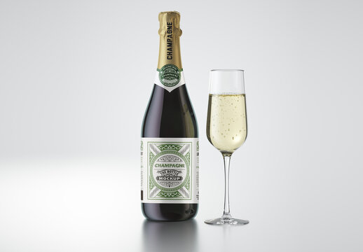 Champagne Bottle Mockup with Glass
