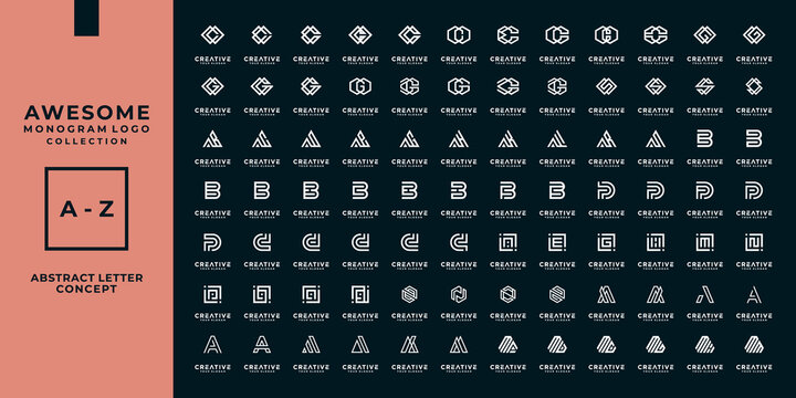 Set of abstract initial a-z.monogram logo design, icons for business of luxury,elegant and random.
