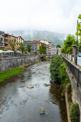 Traditional local houses in the town of Azkoitia next to the Urola river, Gipuzkoa. Basque Country