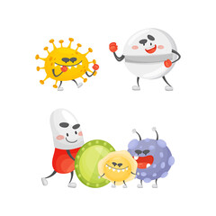 Medical Tablet and Pill Fighting Against Virus and Microbes Vector Set