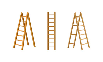 Wooden Step Ladder for Domestic and Construction Need Vector Set