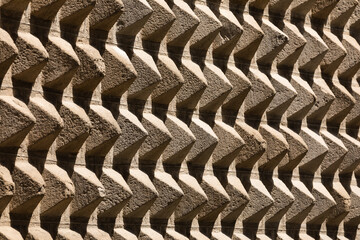 Geometric details of the architecture and finishes of the facade of the Casa de los Picos, in Juan Bravo street