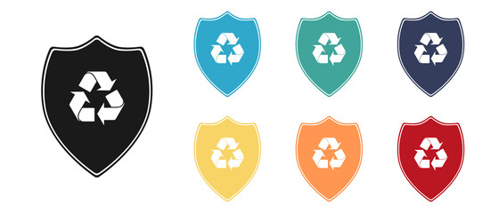 Set of icons. Shield icon recycling line symbol. Environmental protection sign. Web design.