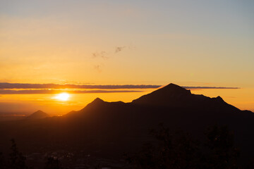 Mountain Landscape. Panoramic View Of Mountains Against Sky During Sunset