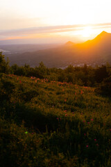 Mountain Landscape. Panoramic View Of Mountains Against Sky During Sunset