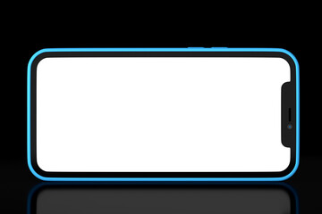 Realistic blue smartphone with blank white screen isolated on black background