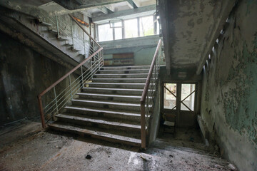 Staircase in abandoned school of ghost town Pripyat