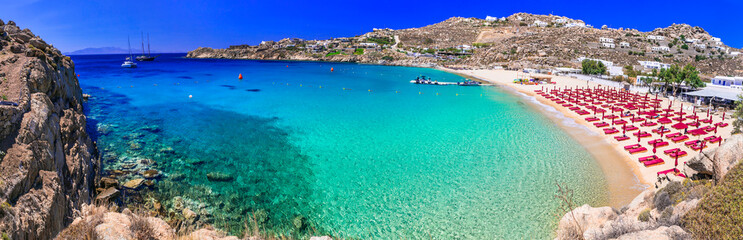 Greece summer holidays. Cyclades .Most famous and beautiful beaches of Mykonos island - Super...