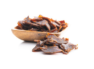 Sliced beef jerky. Dried beef meat.