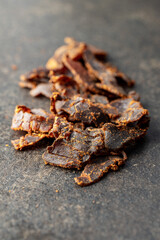 Sliced beef jerky. Dried beef meat.