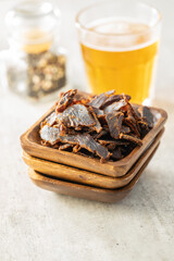 Sliced beef jerky. Dried beef meat.