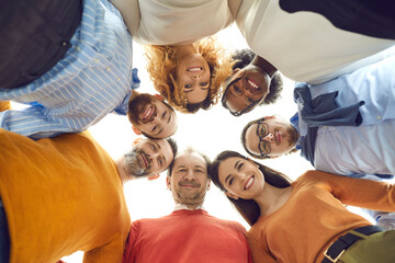 Diverse dream team united like one family. Group portrait of happy positive mixed race people, male...