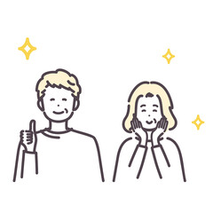 嬉しそうなシニア男女のアイコンイラスト