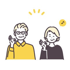 嬉しそうなシニア男女のアイコンイラスト