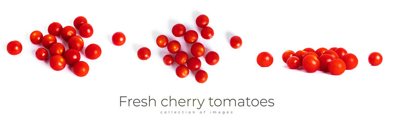 Fresh cherry tomatoes isolated on a white background.