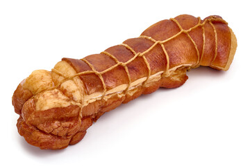 Smoked pork belly, isolated on white background. High resolution image.