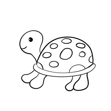 black and white coloring book children's turtle side view with balls on the shell isolated on a white background, animals, sea and land, ocean, reptile, for prints, design, octave, decoration, fabric