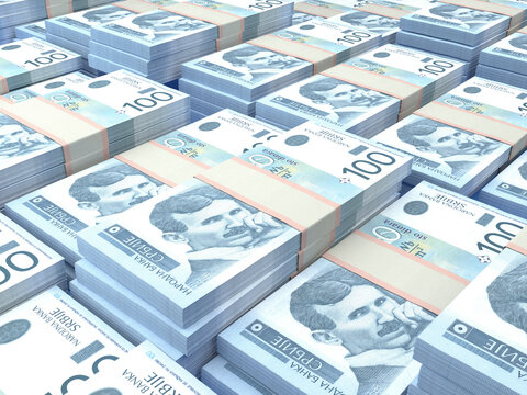 Serbian money. Serbian dinar banknotes. 100 RSD dinari bills.