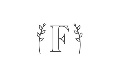 line design of F alphabet letter icon logo. Company business typography with flower pattern