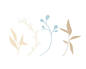 手書きタッチの草木ハーブシルエットイラスト　Handwritten touch vegetation herb silhouette illustration