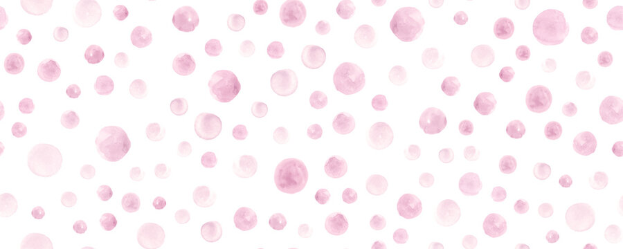 Seamless Pink Watercolor Circles. Vintage Polka Dots Wallpaper. Modern Brush Paint Fabric. Art Rose Watercolor Circles.