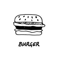 Vector hand drawn illustration of burger. Sketch. 