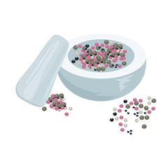 Mortar with pestle and pepper, vector