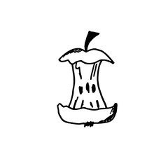 Vector hand drawn illustration of an eaten apple. Drawing.