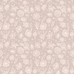 Cute floral seamless pattern. Beautiful background with flowers in colors of coffee with milk